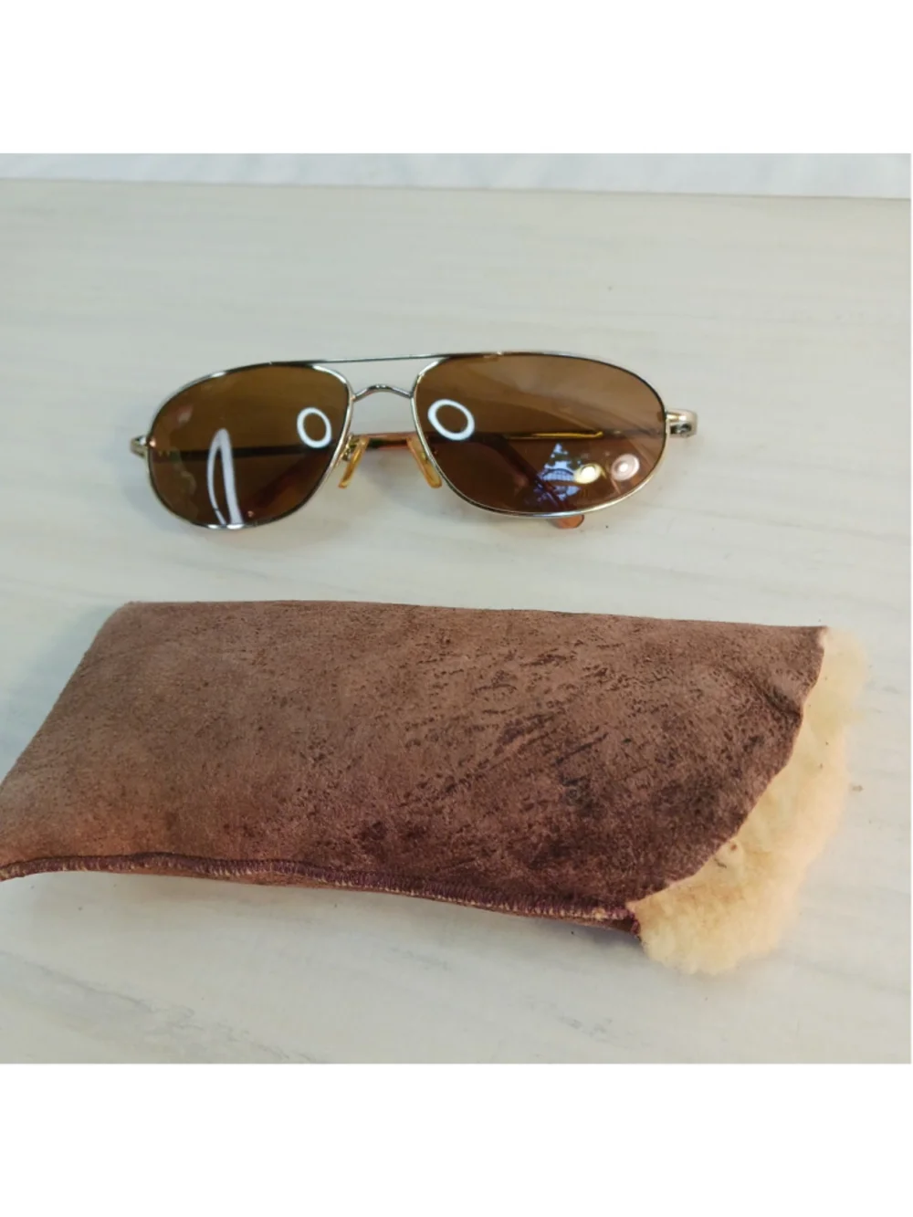VTG Aviator Sunglasses Amber Lens With Sheepskin Case Groovy Hipster Boho Chic
